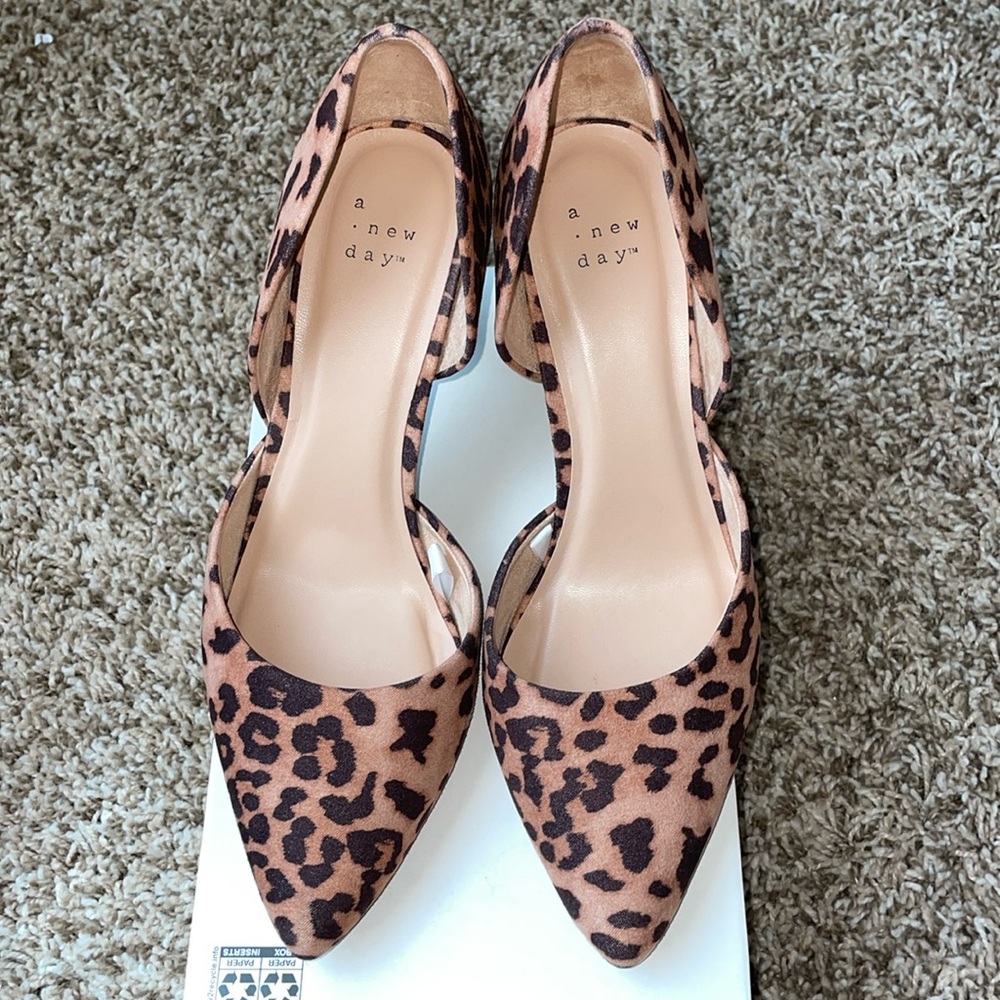 A New Day Brown Heels with Leopard Print